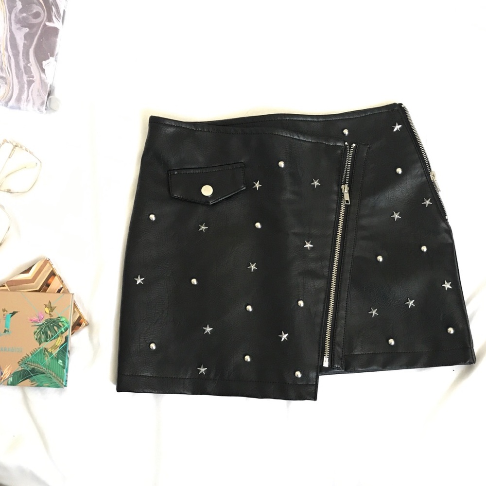 Black leather mini skirt